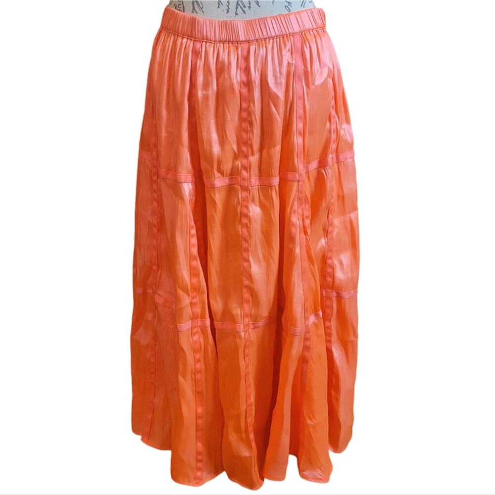 Anthropologie Parachute Maxi Skirt Orange Large Petite Boho Flowy Elastic Waist - Picture 10 of 12